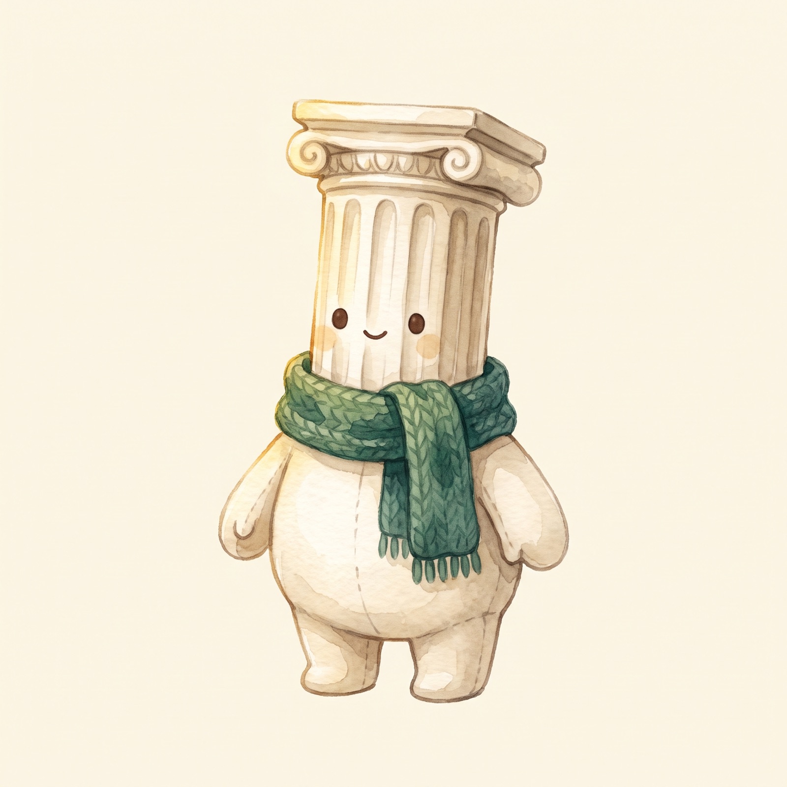 The Growth Studio mascot — a small character with a marble column head and green scarf